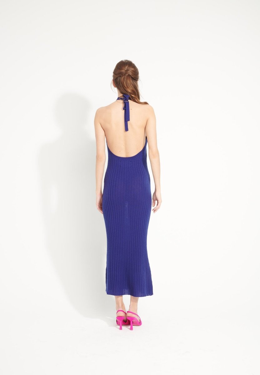 Studio Cashmere8 AVA 19 rückenfreies Kaschmir-Maxikleid in Nachtblau