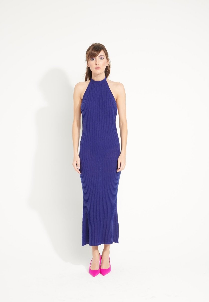 Studio Cashmere8 AVA 19 rückenfreies Kaschmir-Maxikleid in Nachtblau