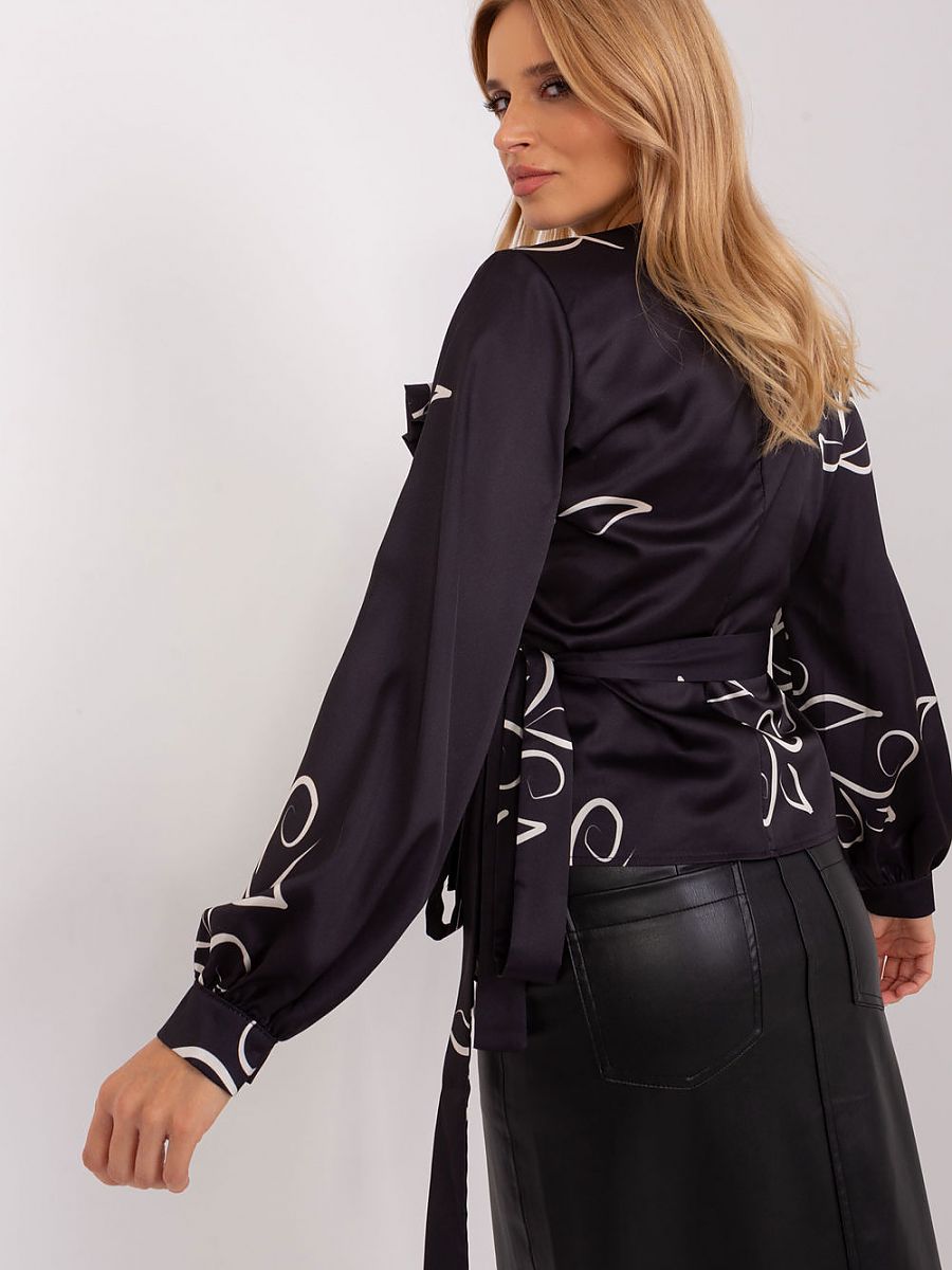 Lakerta Damen-Bluse 188812 – Formelle Wickelbluse mit Herzausschnitt in Schwarz | S/M
