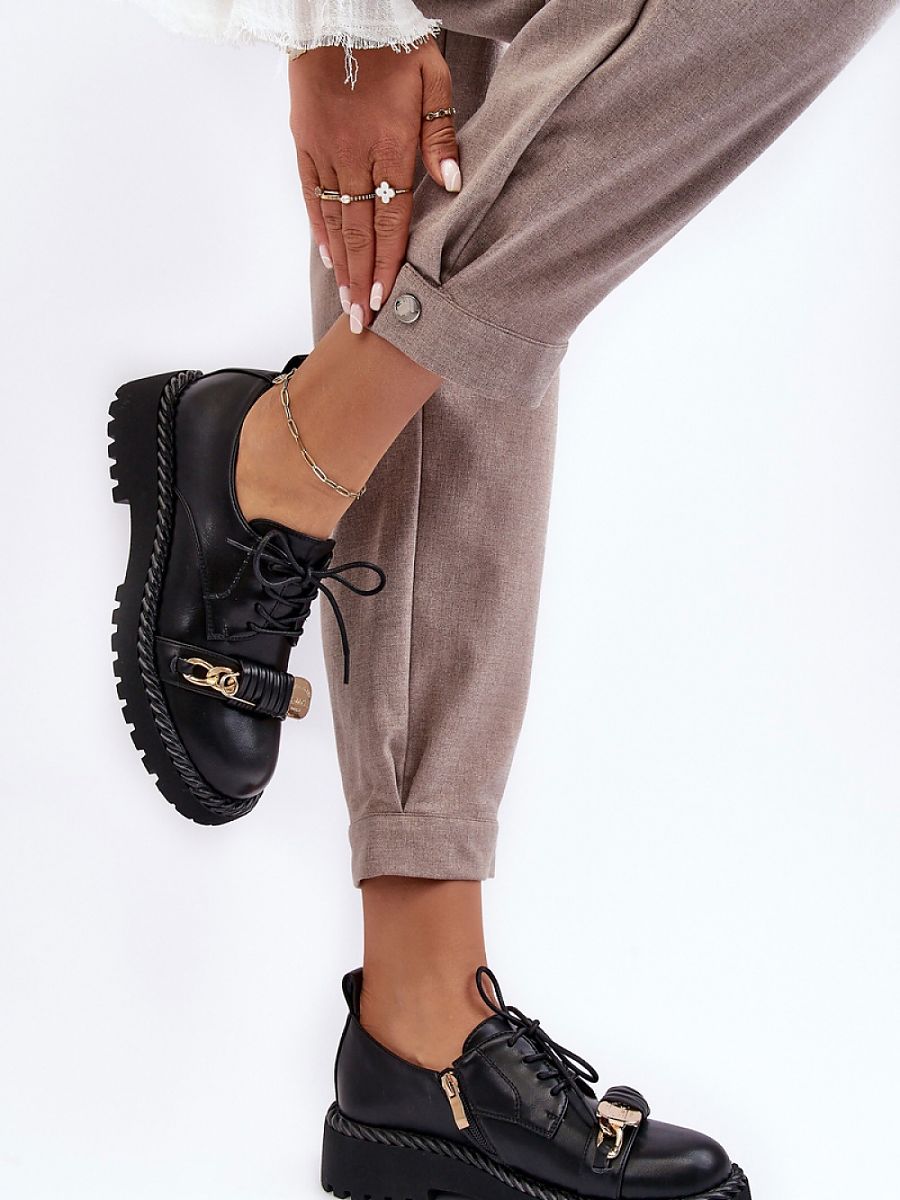Halbschuh Modell 190176 Step in Style – Schwarze Damen-Schnürstiefelette aus Öko-Leder mit Plateau, Kordel-Dekor &amp; Seitenreißverschluss