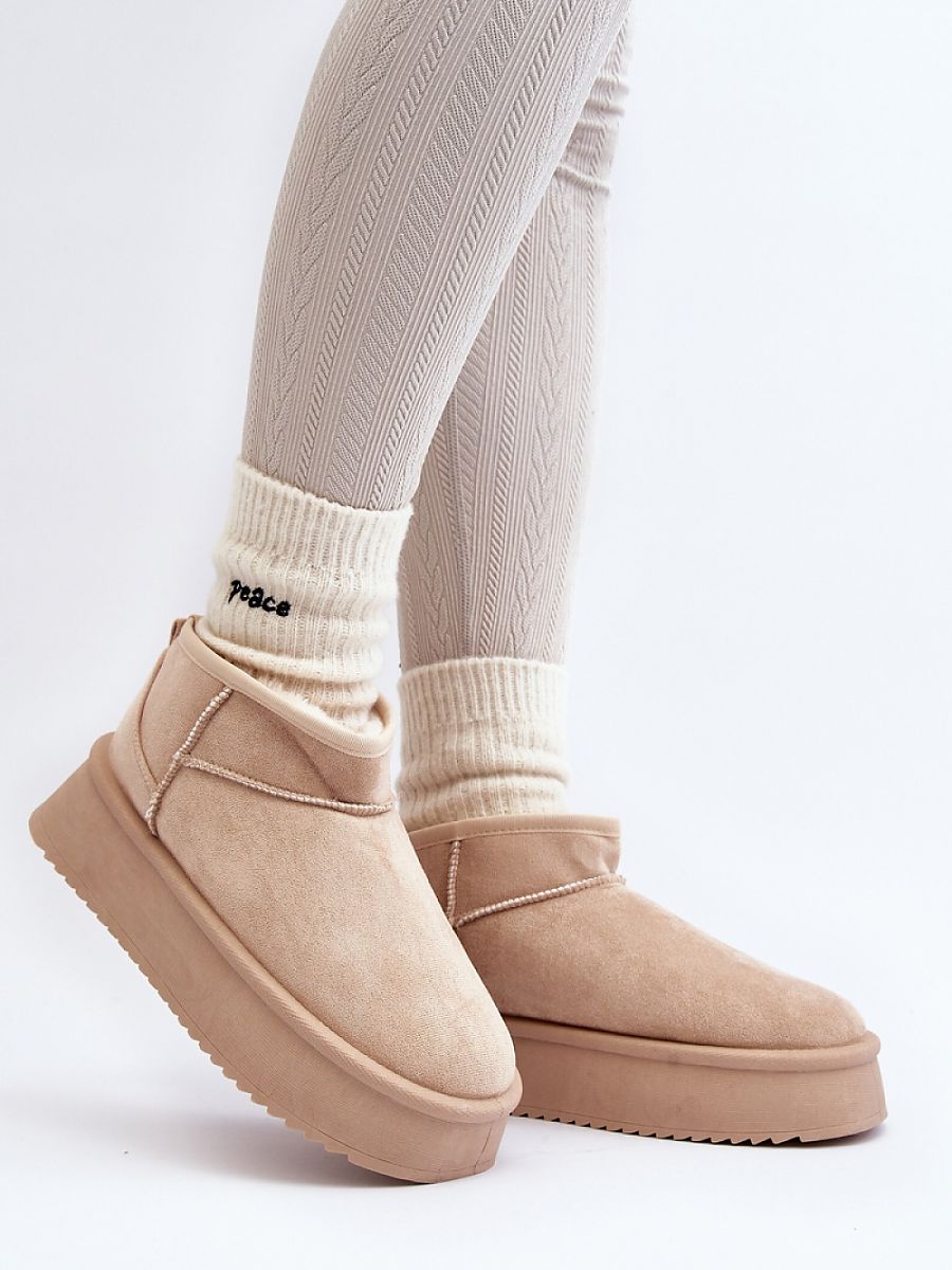 Schneestiefel Damen 191631 Step-in-Stil – Beige, Fellfutter &amp; Plateau