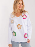 Italy Moda Damen-Bluse 193476 – Casual Blumenbluse mit Herzausschnitt in Weiß | One Size