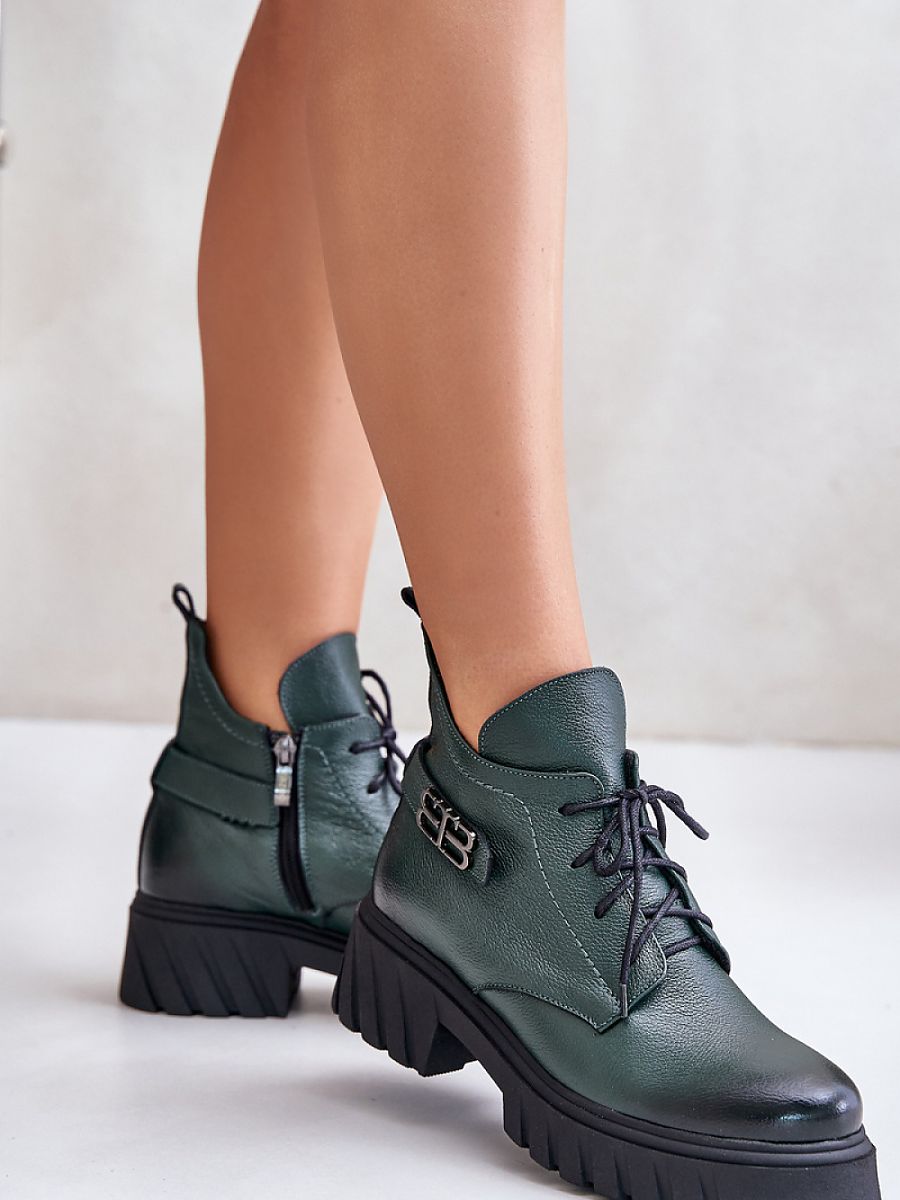 Stiefelmodell 201170 Step in Style – Grüne Damen-Ankle-Boots aus Naturleder mit Filzfutter, Schnürung &amp; Reißverschluss