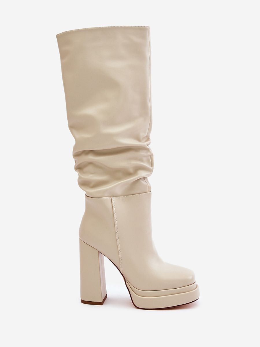 Absatzstiefel 202603 Step in Style – Beige Damen-Overknee-Stiefel aus Öko-Leder mit Pfostenabsatz &amp; Plateau