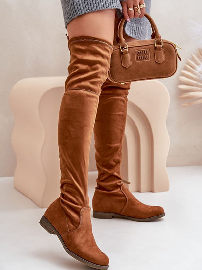 Oberschenkelhohe Stiefel Modell 203524 Step in Style – Braune Damen-Overknee-Stiefel aus Öko-Velours mit verstellbarem Schaft