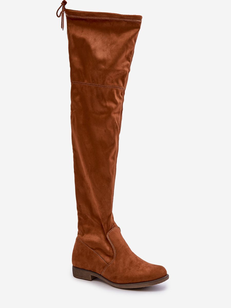 Oberschenkelhohe Stiefel Modell 203524 Step in Style – Braune Damen-Overknee-Stiefel aus Öko-Velours mit verstellbarem Schaft