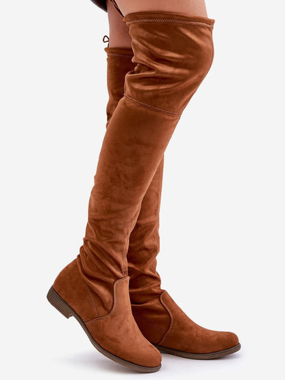Oberschenkelhohe Stiefel Modell 203524 Step in Style – Braune Damen-Overknee-Stiefel aus Öko-Velours mit verstellbarem Schaft