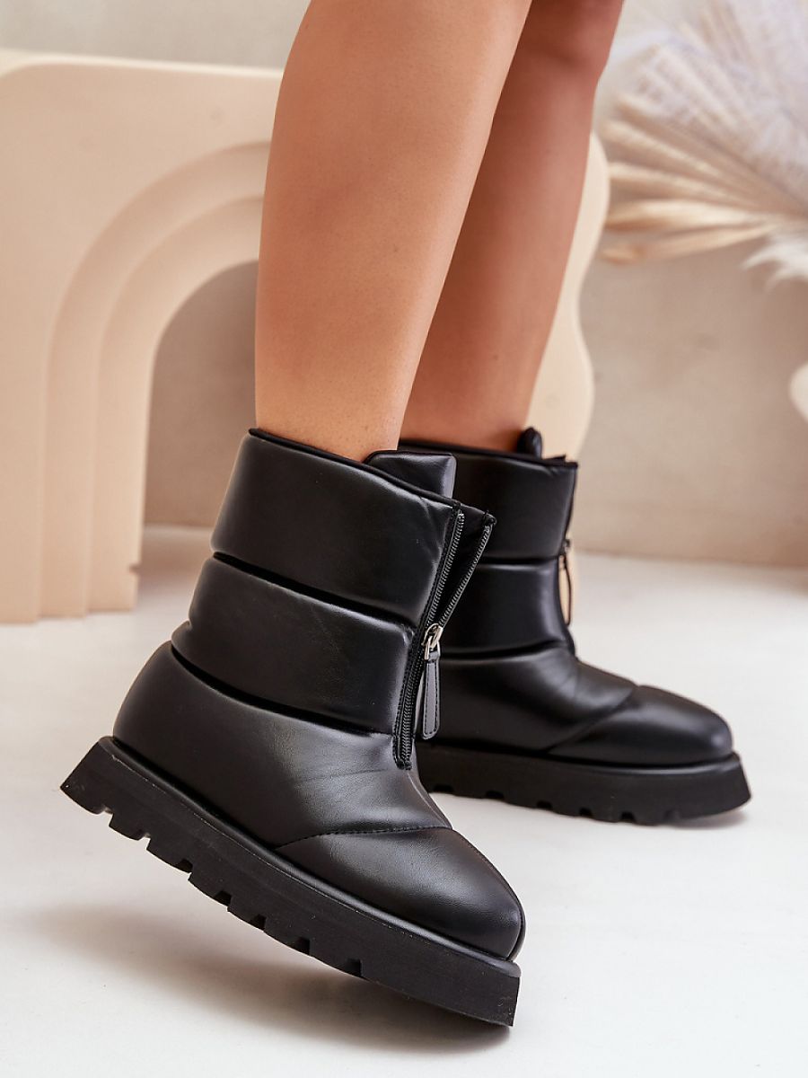 Schneestiefel Modell 203545 Step in Style – Schwarze Damen-Winterstiefel aus Öko-Leder mit Plateau &amp; Frontreißverschluss