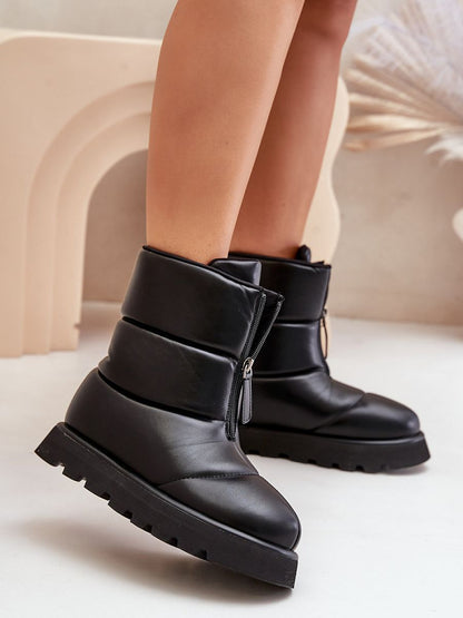Schneestiefel Modell 203545 Step in Style – Schwarze Damen-Winterstiefel aus Öko-Leder mit Plateau &amp; Frontreißverschluss