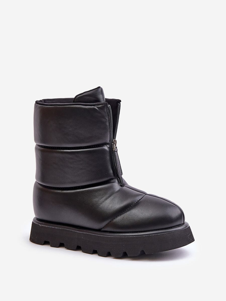 Schneestiefel Modell 203545 Step in Style – Schwarze Damen-Winterstiefel aus Öko-Leder mit Plateau &amp; Frontreißverschluss