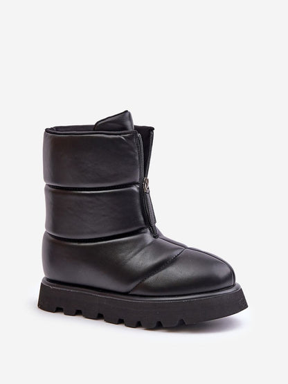 Schneestiefel Modell 203545 Step in Style – Schwarze Damen-Winterstiefel aus Öko-Leder mit Plateau &amp; Frontreißverschluss