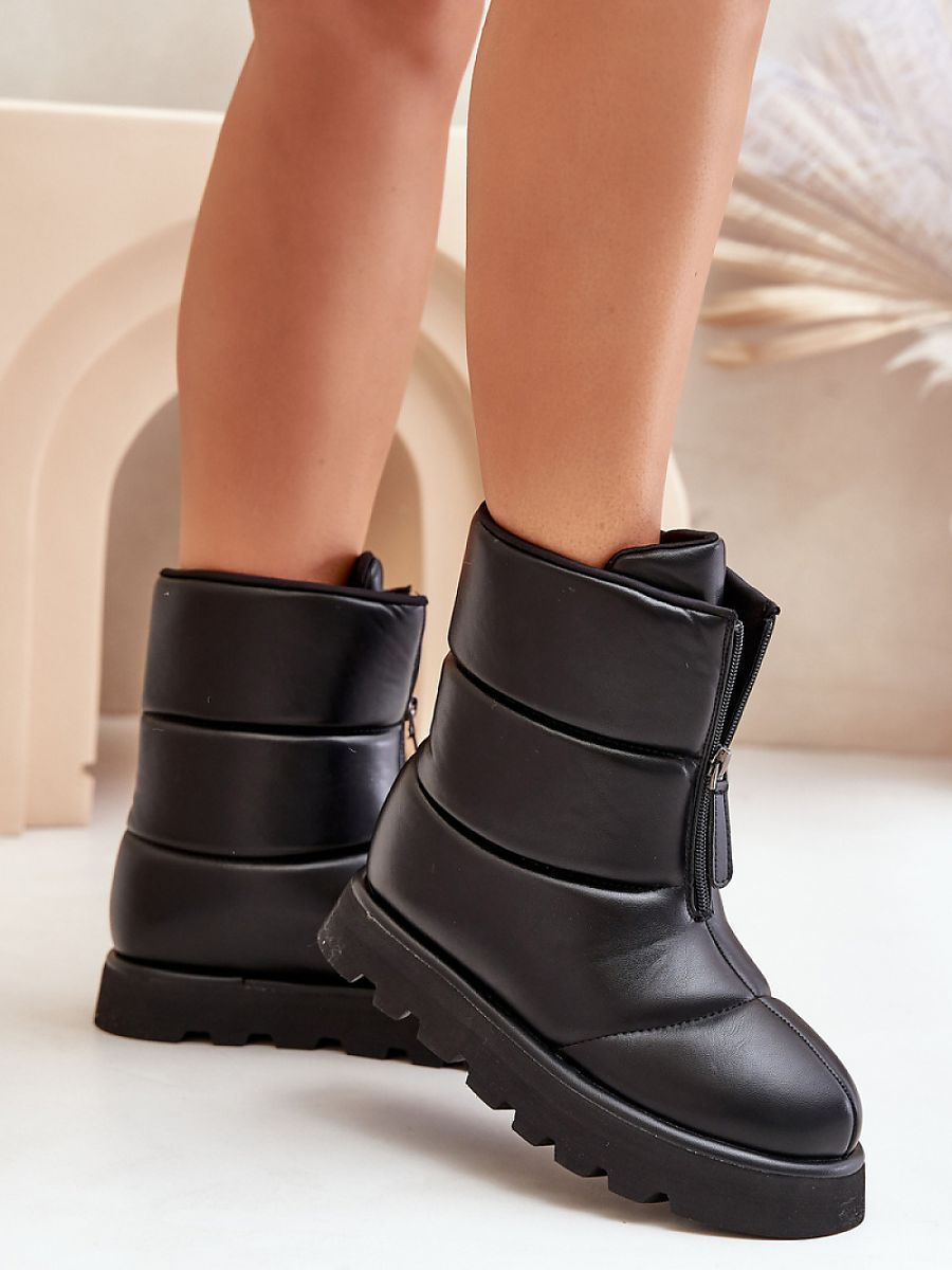 Schneestiefel Modell 203545 Step in Style – Schwarze Damen-Winterstiefel aus Öko-Leder mit Plateau &amp; Frontreißverschluss