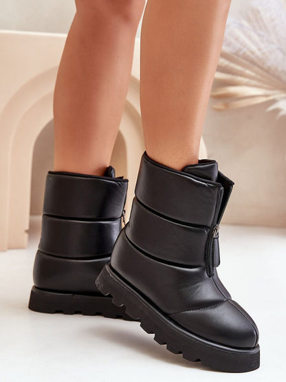 Schneestiefel Modell 203545 Step in Style – Schwarze Damen-Winterstiefel aus Öko-Leder mit Plateau &amp; Frontreißverschluss