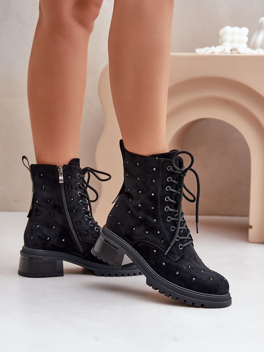 Booties Damen 203877 Step-in-Stil – Schwarz, Öko-Veloursleder