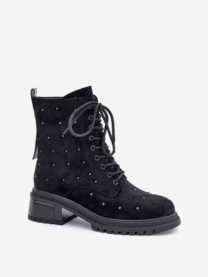 Booties Damen 203877 Step-in-Stil – Schwarz, Öko-Veloursleder