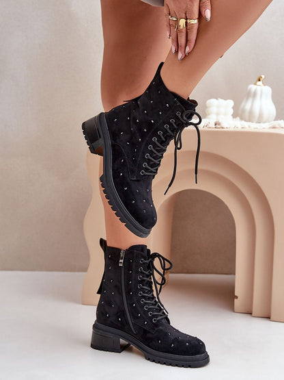 Booties Damen 203877 Step-in-Stil – Schwarz, Öko-Veloursleder