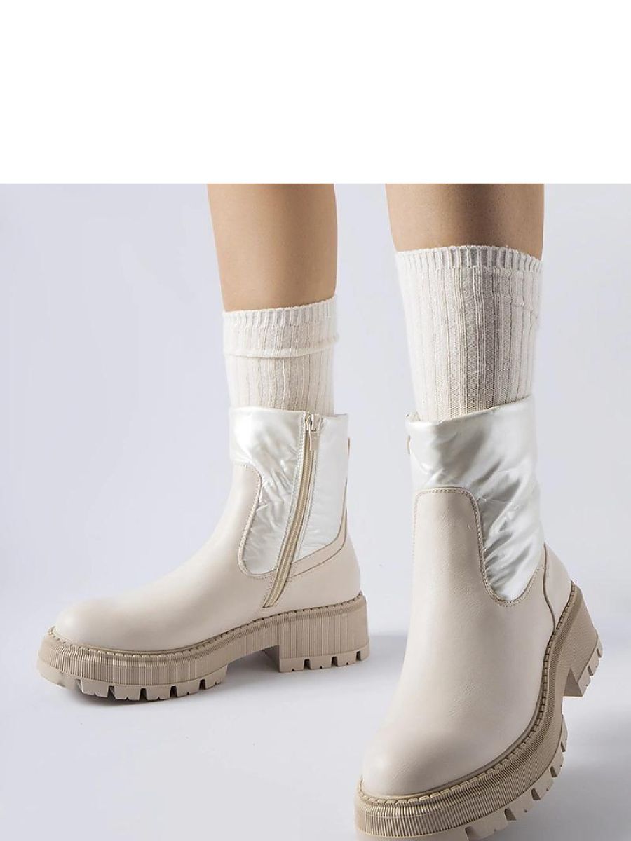 Stiefelette Garrett Modell 204586 Solea – Beige Damen-Ankle-Boots aus Öko-Leder mit Dekorschaft &amp; Gummisohle