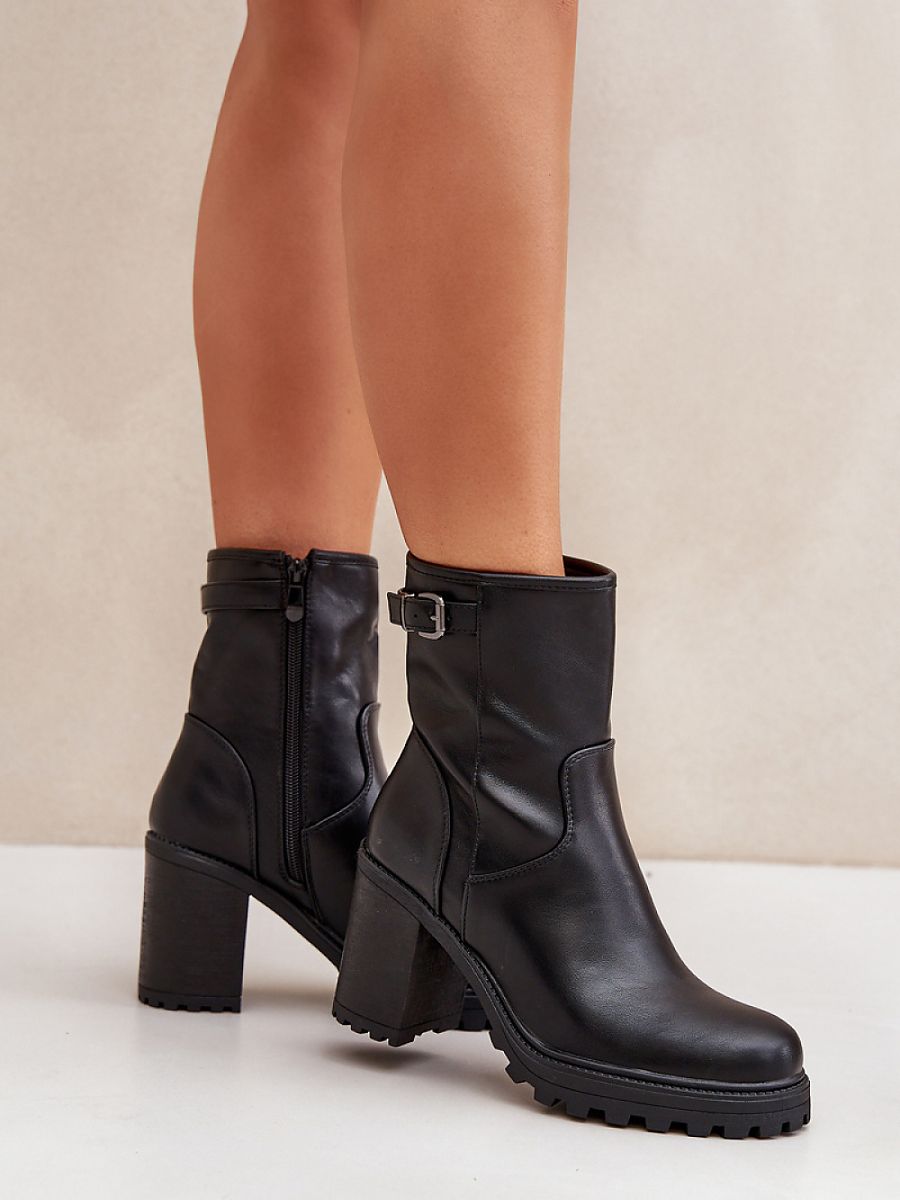 Absatzstiefel 204674 Step-in-Stil – Schwarze Damen-Ankle-Boots mit Säulenabsatz | Step in Style