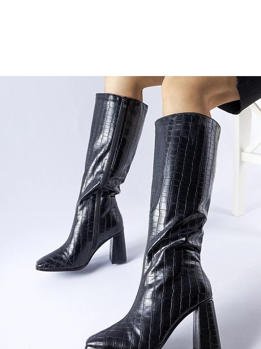 Stiletto-Stiefel Ferruccio Modell 204730 Solea – Schwarze Damen-Winterstiefel aus Öko-Leder mit 9 cm Absatz, Eckiger Spitze &amp; Wärmeisolierung