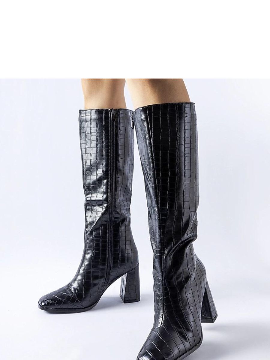 Stiletto-Stiefel Ferruccio Modell 204730 Solea – Schwarze Damen-Winterstiefel aus Öko-Leder mit 9 cm Absatz, Eckiger Spitze &amp; Wärmeisolierung