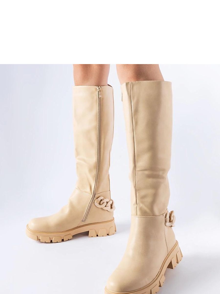 Oberschenkelhochstiefel Damen Armand Solea 205064 – Beige mit Kette