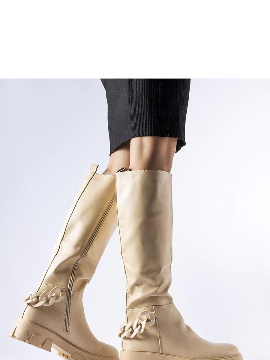 Oberschenkelhochstiefel Damen Armand Solea 205064 – Beige mit Kette