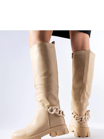 Oberschenkelhochstiefel Damen Armand Solea 205064 – Beige mit Kette