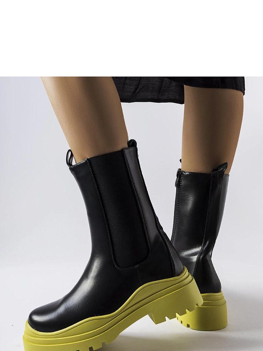 Stiefeletten Damen Solea 205123 – Schwarz mit grüner Sohle