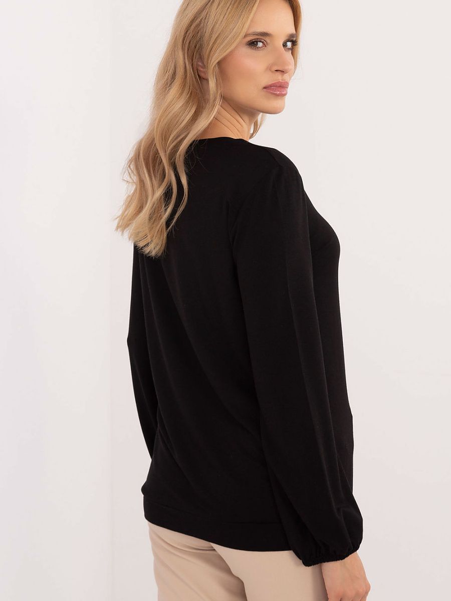 Relevance Damen-Bluse 208241 – Weiche Modal-Bluse mit Schriftzug in Schwarz | One Size
