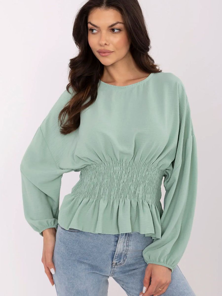 Sublevel Damen-Bluse 212670 – Elegante Rüschenbluse mit Puffärmeln in Grün | S/M & M/L