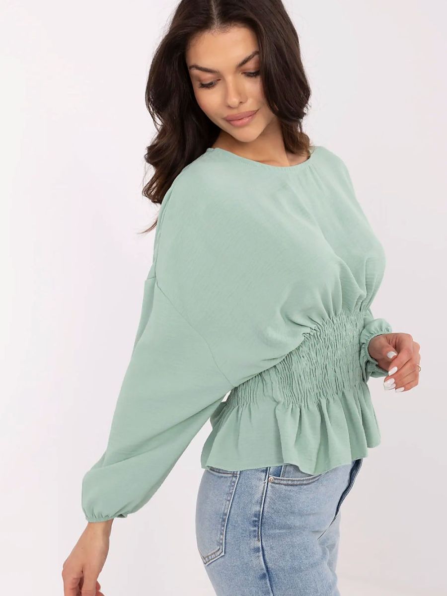Sublevel Damen-Bluse 212670 – Elegante Rüschenbluse mit Puffärmeln in Grün | S/M & M/L