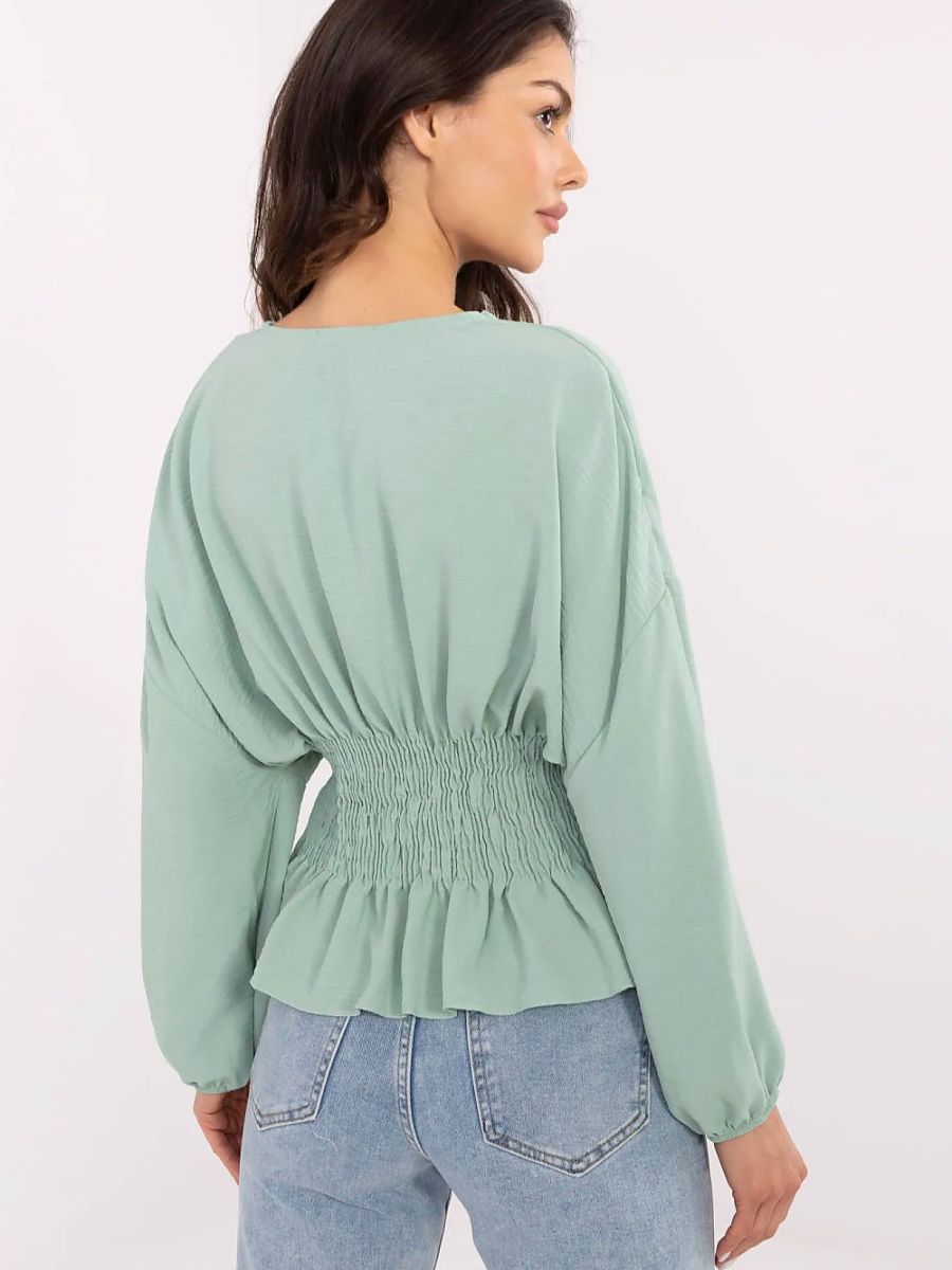 Sublevel Damen-Bluse 212670 – Elegante Rüschenbluse mit Puffärmeln in Grün | S/M & M/L
