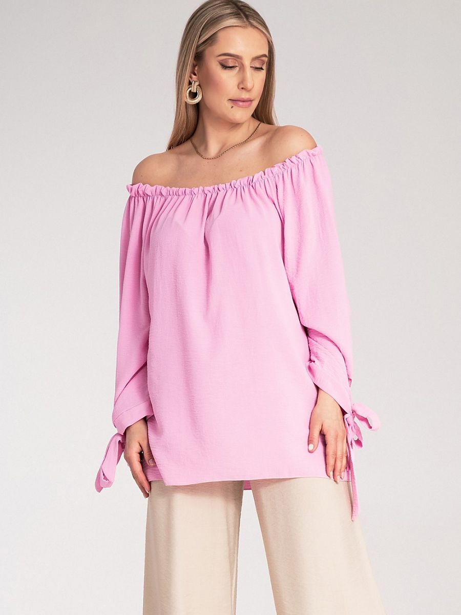 Figl Damen-Bluse 214897 – Spanische Schulterfreie Bluse mit Bindebändern in Pink | One Size