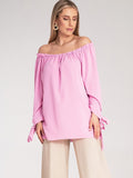 Figl Damen-Bluse 214897 – Spanische Schulterfreie Bluse mit Bindebändern in Pink | One Size