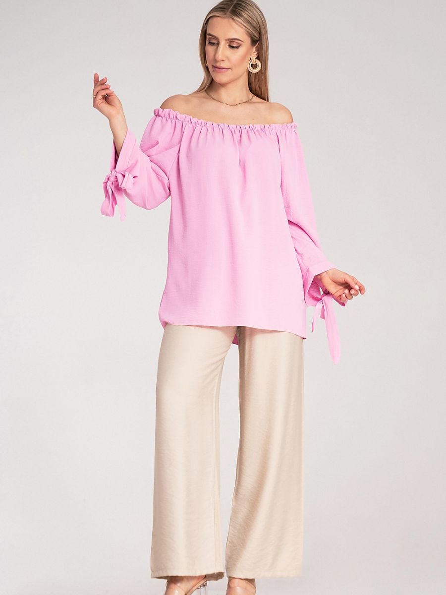 Figl Damen-Bluse 214897 – Spanische Schulterfreie Bluse mit Bindebändern in Pink | One Size