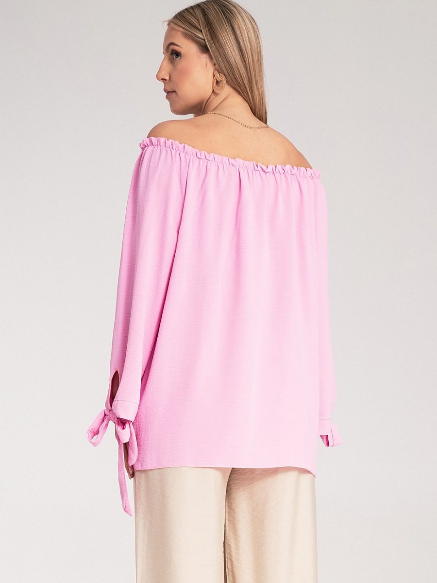 Figl Damen-Bluse 214897 – Spanische Schulterfreie Bluse mit Bindebändern in Pink | One Size