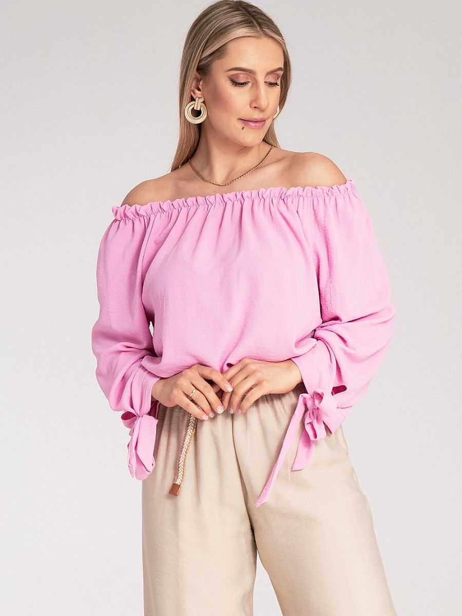Figl Damen-Bluse 214897 – Spanische Schulterfreie Bluse mit Bindebändern in Pink | One Size