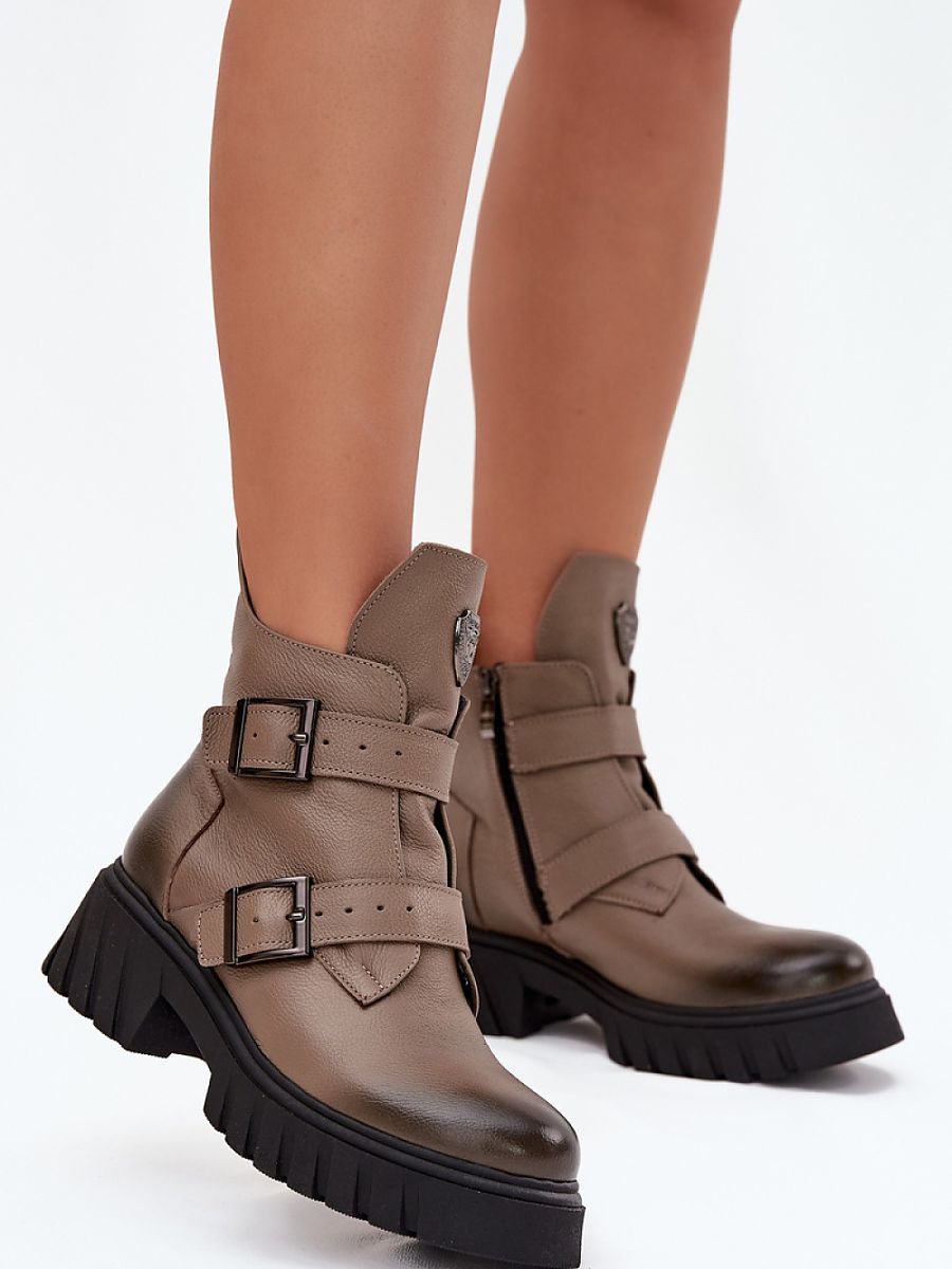 Stiefelmodell 217809 Step in Style – Beige Damen-Ankle-Boots aus Naturleder mit Filzfutter &amp; Schnallen