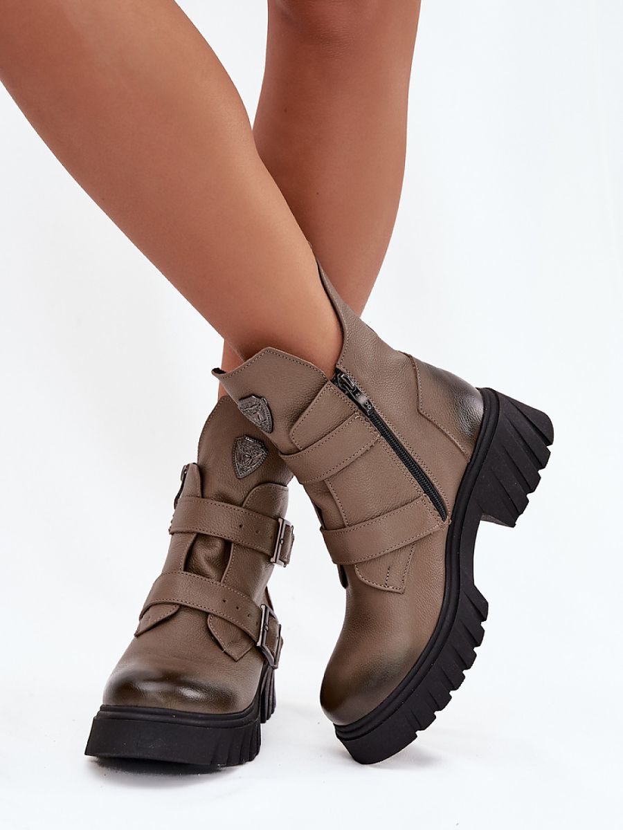 Stiefelmodell 217809 Step in Style – Beige Damen-Ankle-Boots aus Naturleder mit Filzfutter &amp; Schnallen