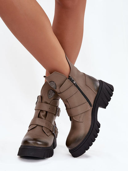 Stiefelmodell 217809 Step in Style – Beige Damen-Ankle-Boots aus Naturleder mit Filzfutter &amp; Schnallen