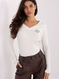Rue Paris Damen-Bluse 220865 – Gerippte Bluse mit Herz-Stickerei in Beige | S/M & L/XL