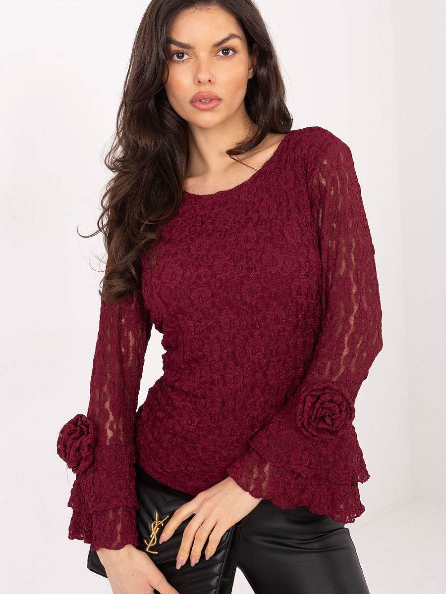 Spitzenbluse Modell 222740 Italy Moda – Elegante Glockenärmel mit Rüschendetail