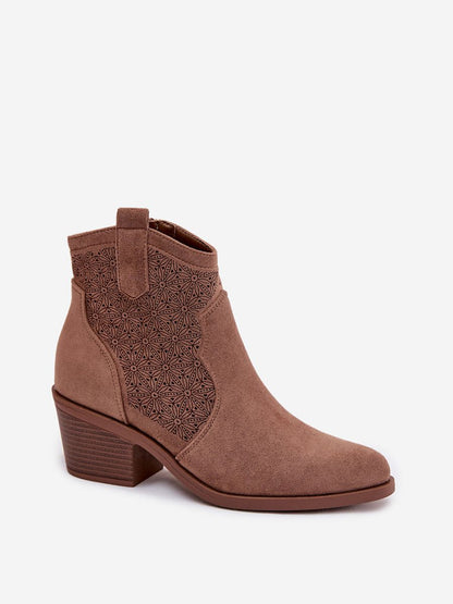 Cowboy-Stiefelette 224429 Step in Style by S.Barski – Braune Damen-Ankle-Boots aus Öko-Velours mit Durchbruchmuster &amp; Western-Flair