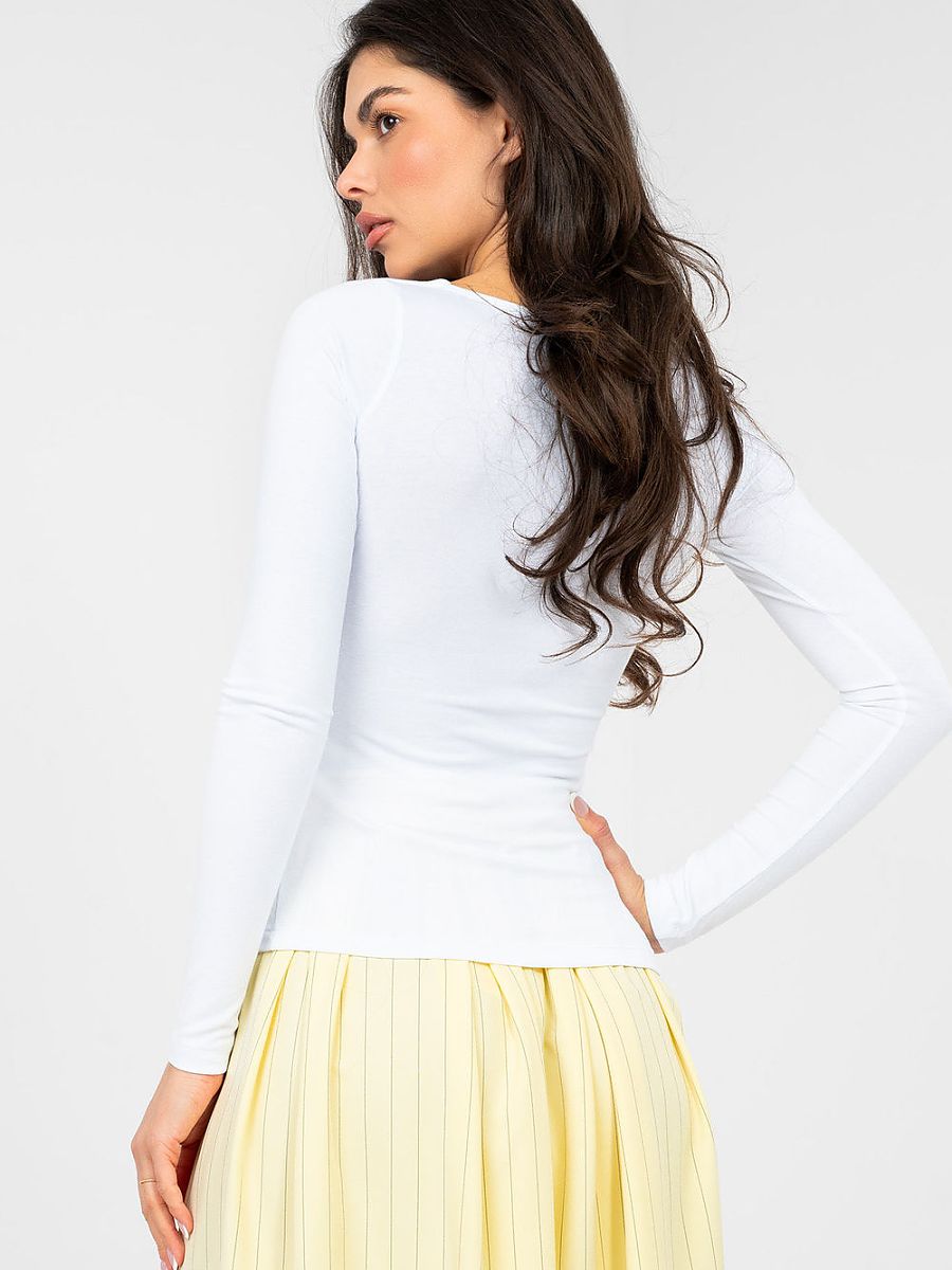 Rue Paris Damen-Bluse 224772 – Klassische Basic-Bluse in Weiß | Baumwolle & Elasthan
