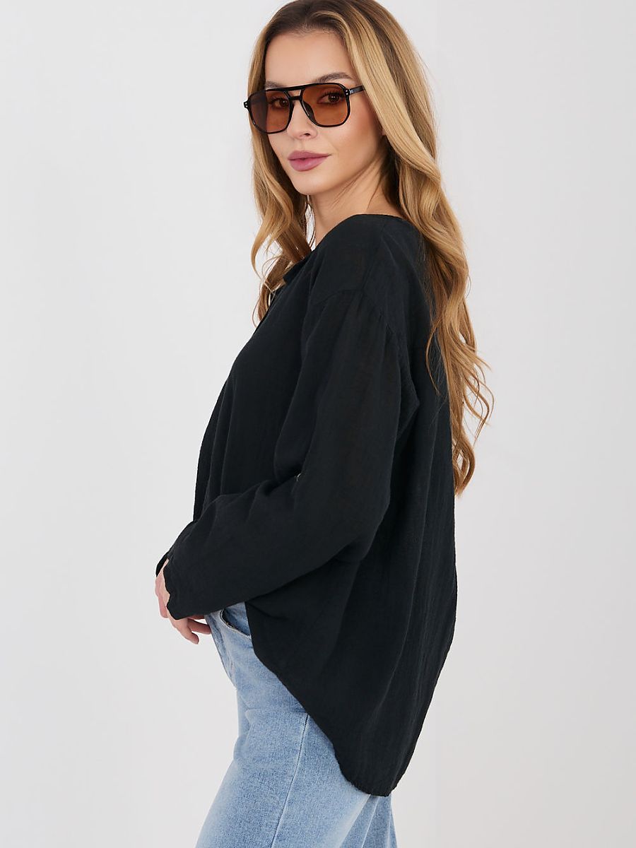 Italy Moda Damen-Bluse 225506 – Vielseitige Baumwoll-Bluse mit V-Ausschnitt in Schwarz | One Size