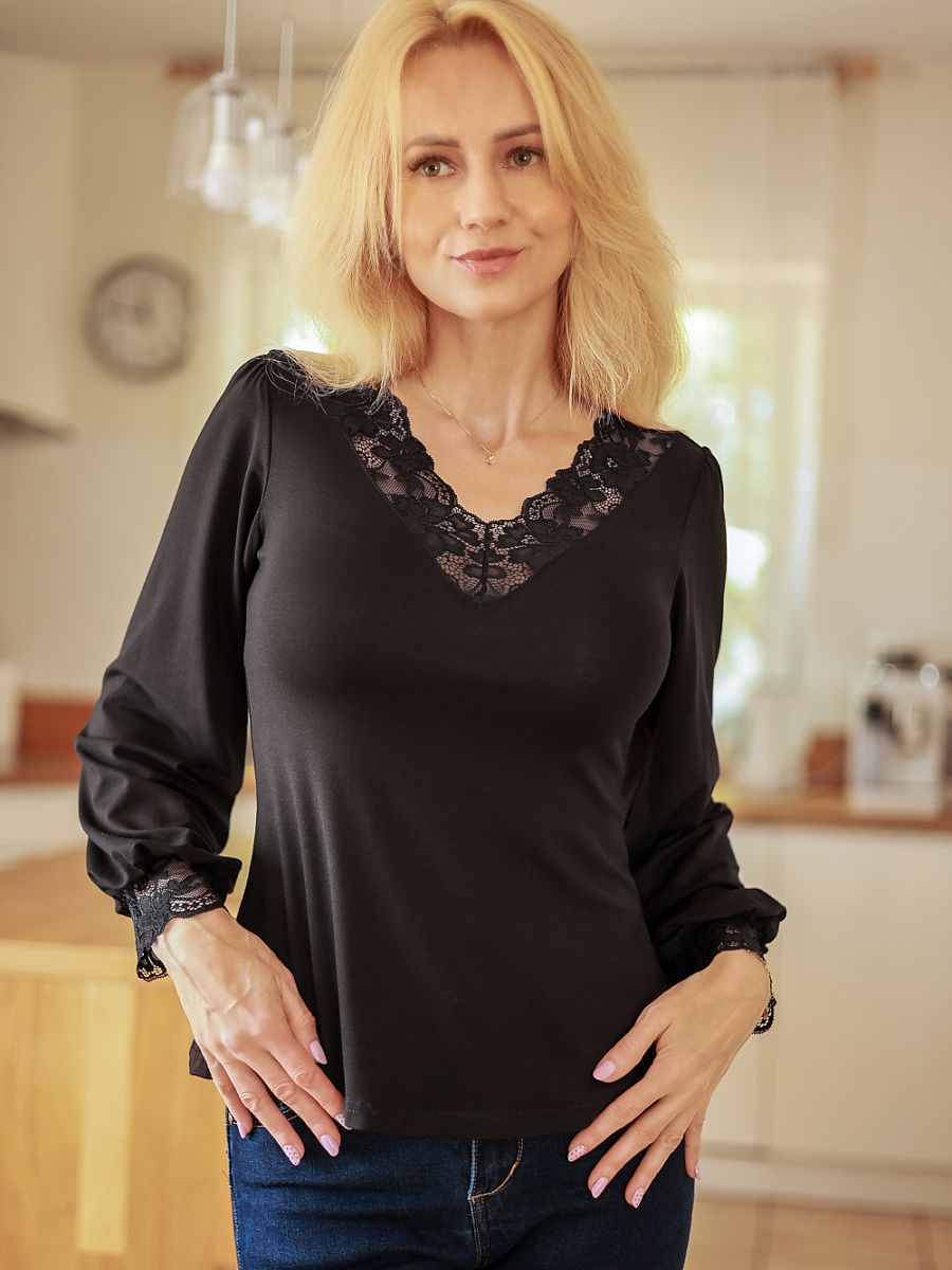 Mirale Damenbluse 230809 in Schwarz mit Spitze
