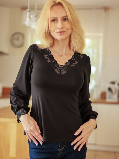 Mirale Damenbluse 230809 in Schwarz mit Spitze