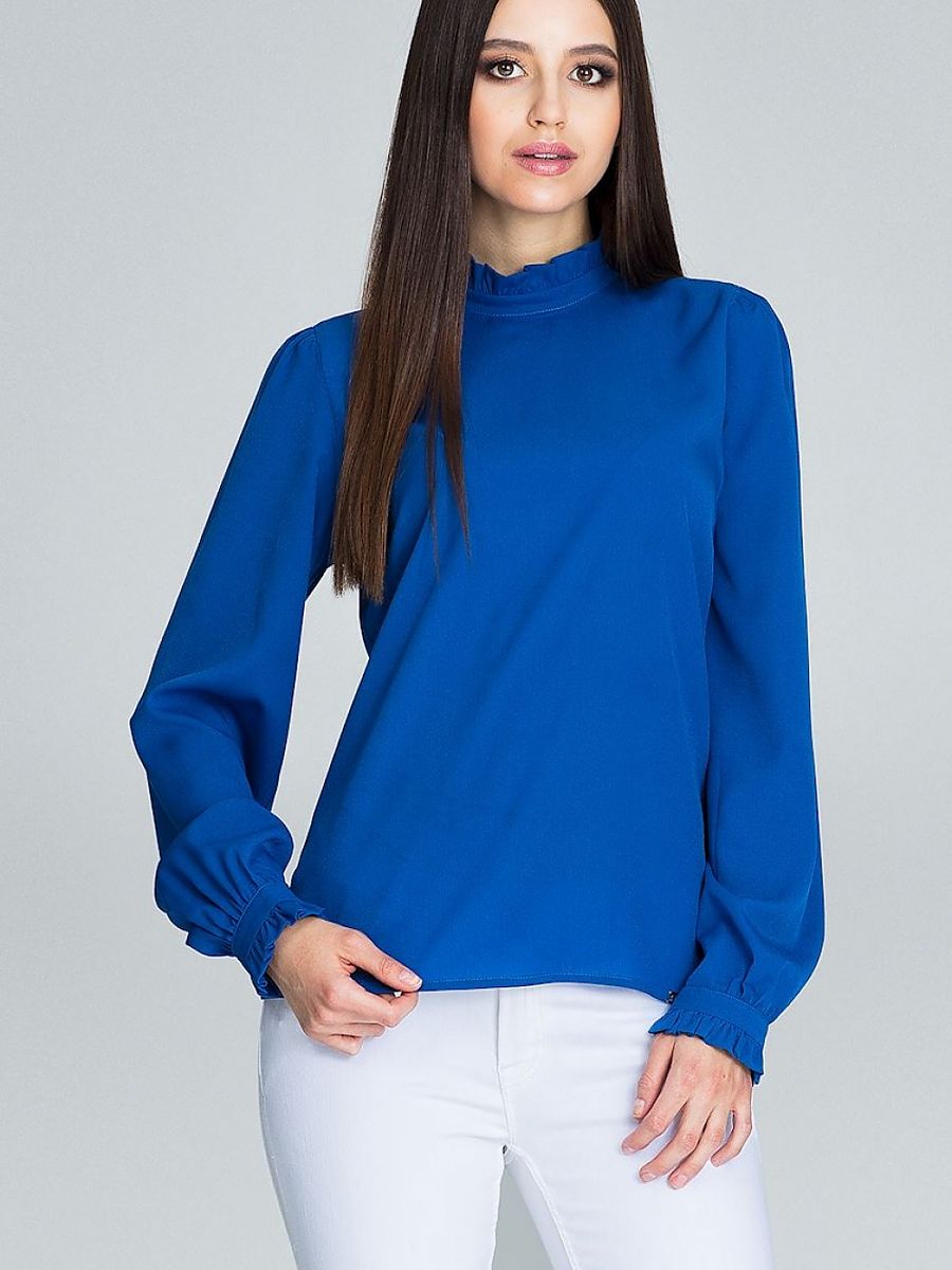 Figl Damen-Bluse 116367 – Elegante Volant-Bluse mit Plissée-Ärmeln in Blau | S & XL