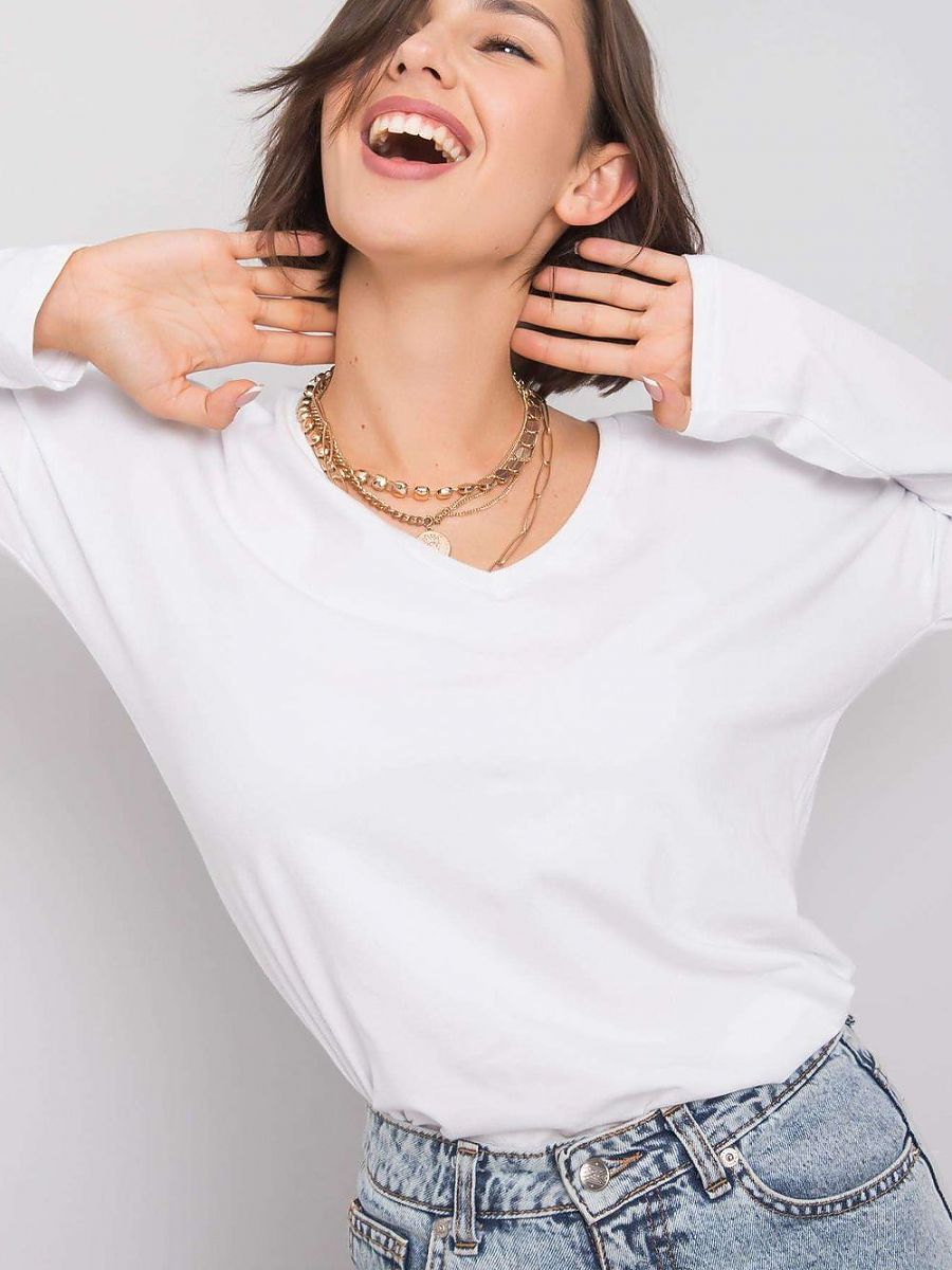 BFG Damen-Bluse 161459 – Klassische Baumwoll-Bluse mit V-Ausschnitt in Weiß | Größe XL