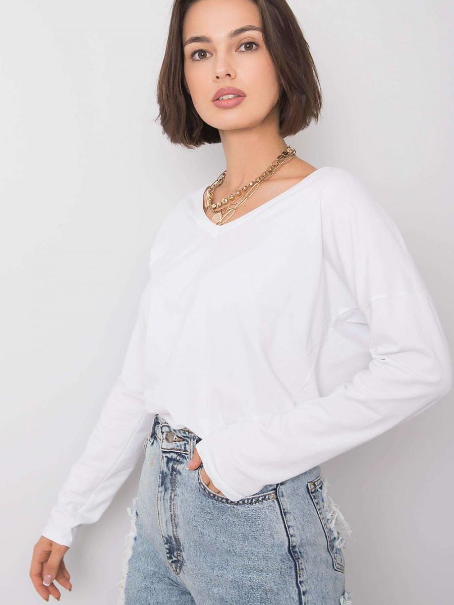 BFG Damen-Bluse 161459 – Klassische Baumwoll-Bluse mit V-Ausschnitt in Weiß | Größe XL
